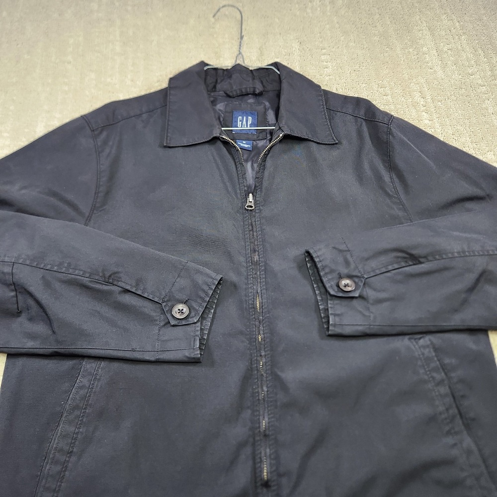Vintage Gap Bomber Jacket Men Medium Boxy Short Cut Black Full Zip 90s Y2K